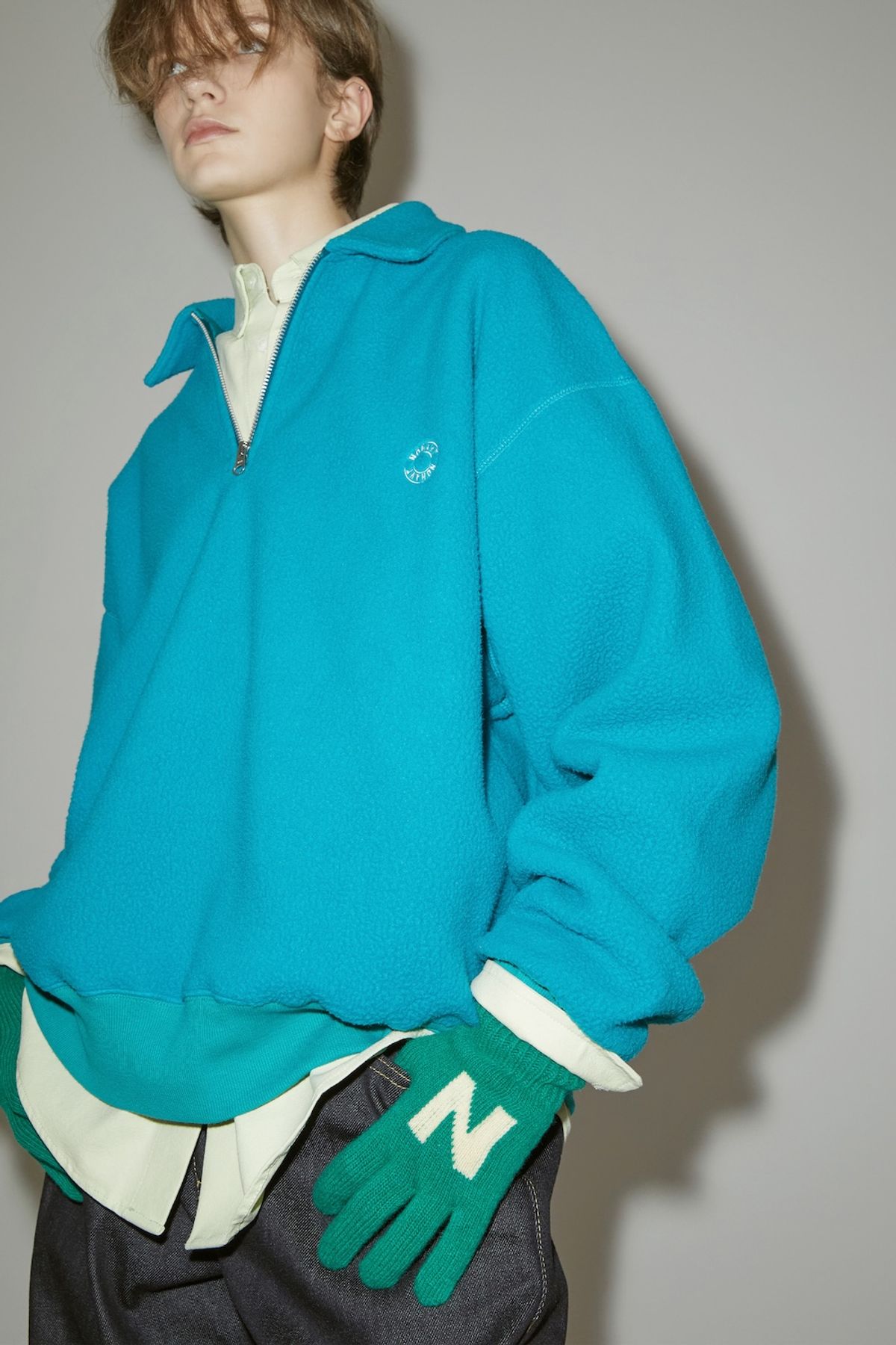 노앙(NOHANT) FLEECE HALF ZIP-UP SWEATSHIRT AQUA
