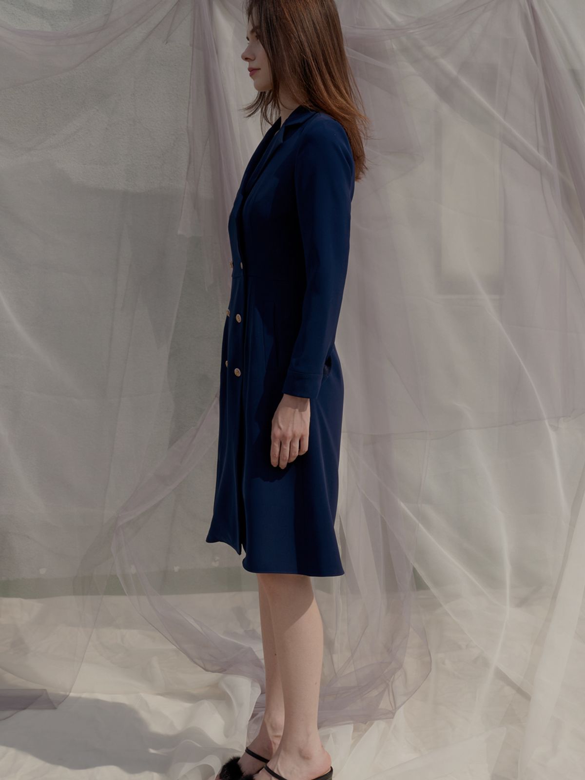 쏘리, 투 머치 러브(SORRY, TOO MUCH LOVE) Double Button Trench Style Dress_Navy