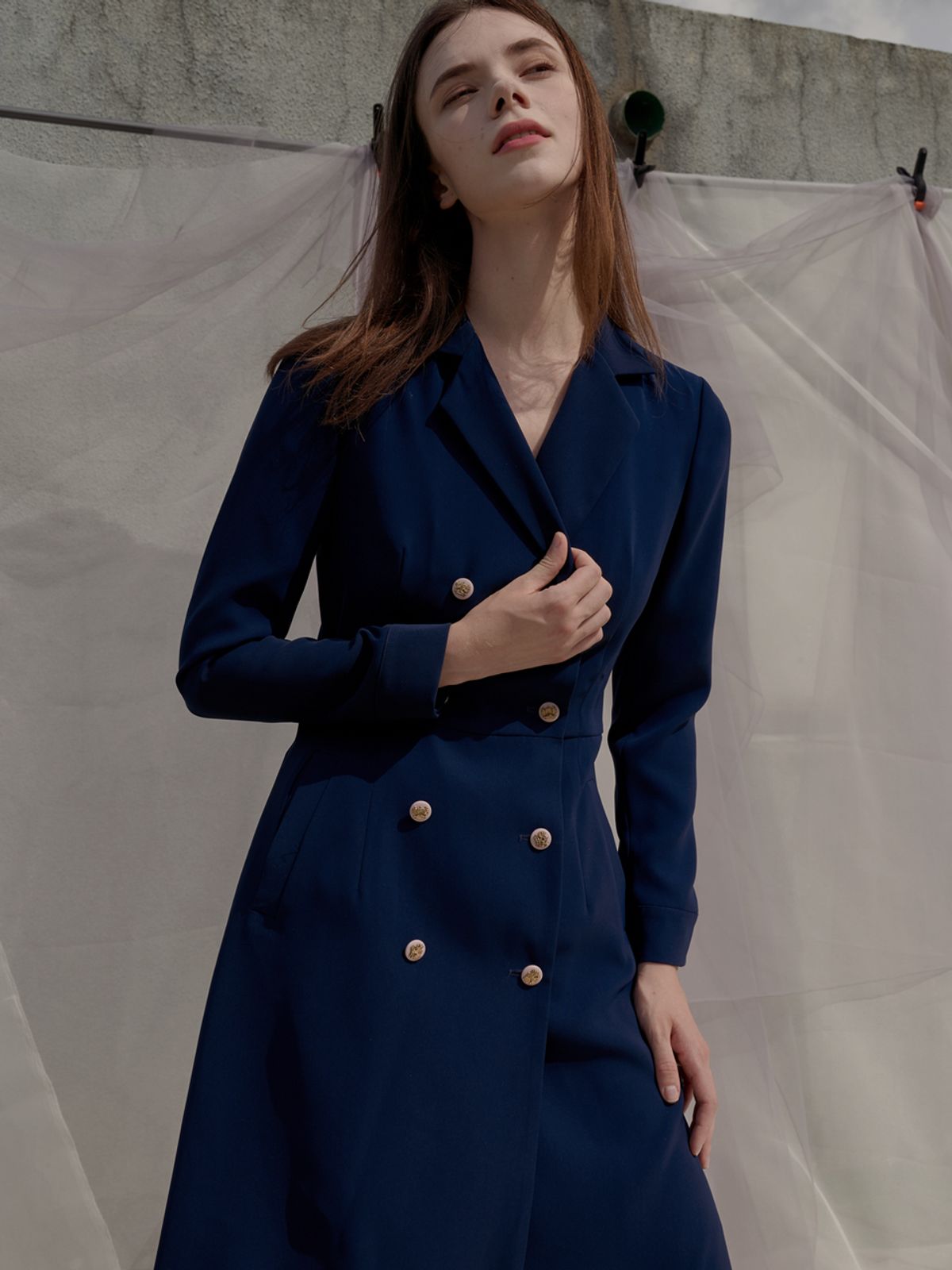 쏘리, 투 머치 러브(SORRY, TOO MUCH LOVE) Double Button Trench Style Dress_Navy