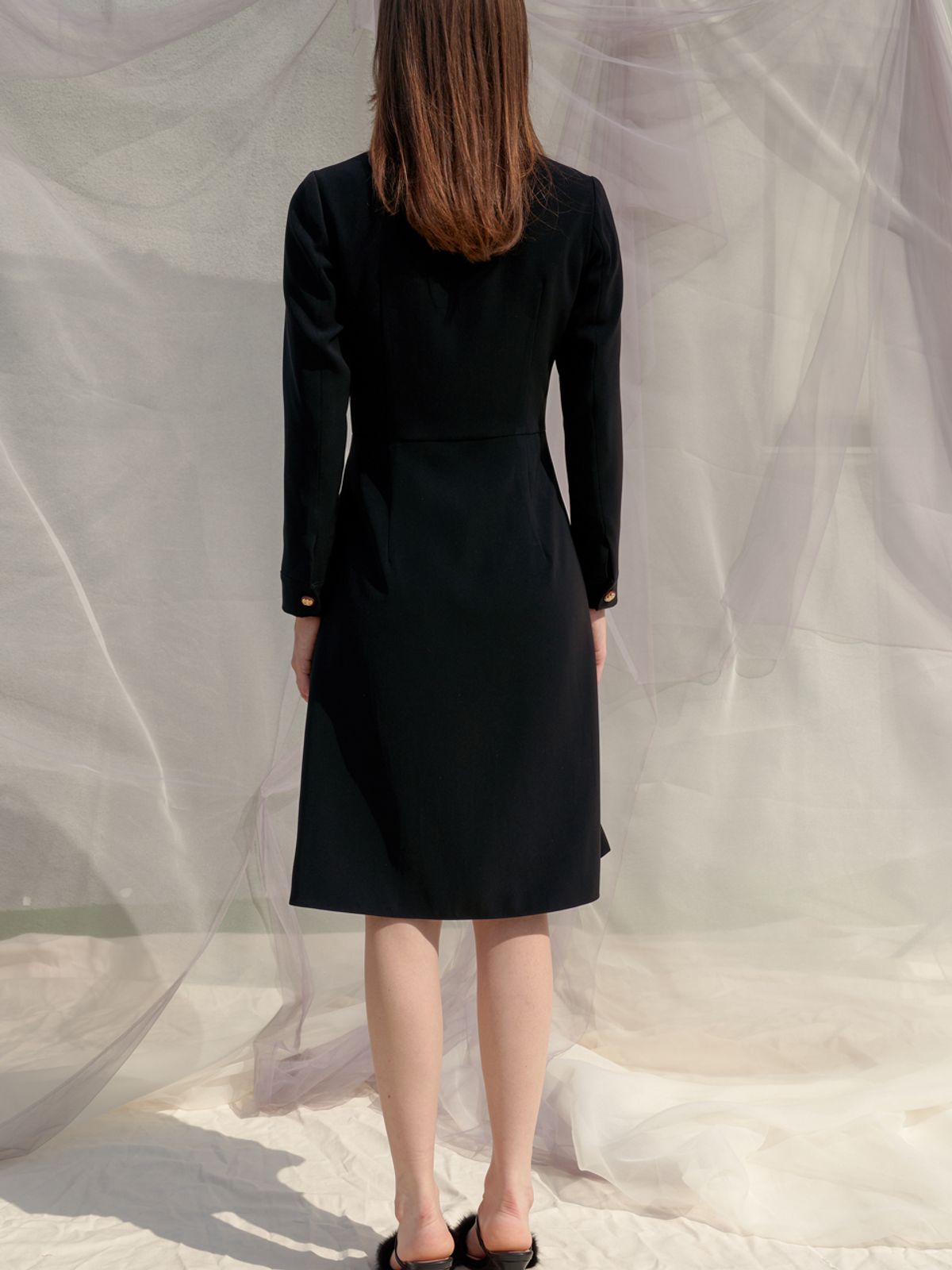 쏘리, 투 머치 러브(SORRY, TOO MUCH LOVE) Double Button Trench Style Dress_Black