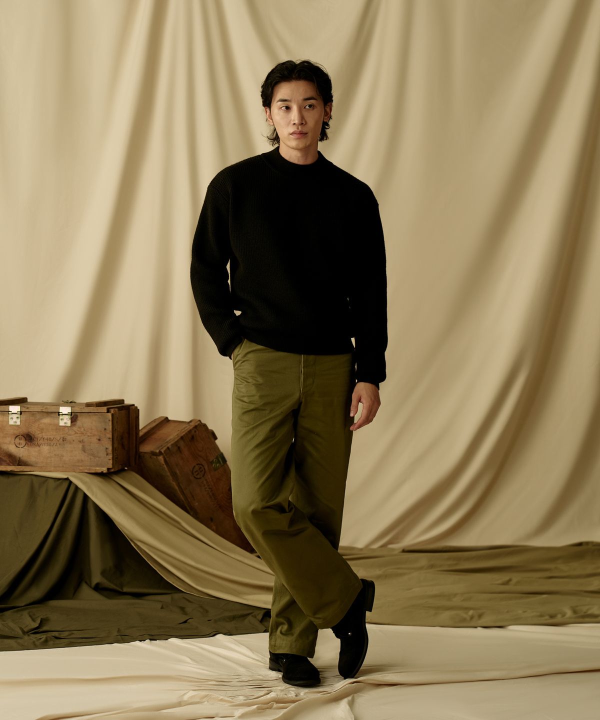 브론슨(BRONSON) Pre-War Model USN Woolen Sweater Black