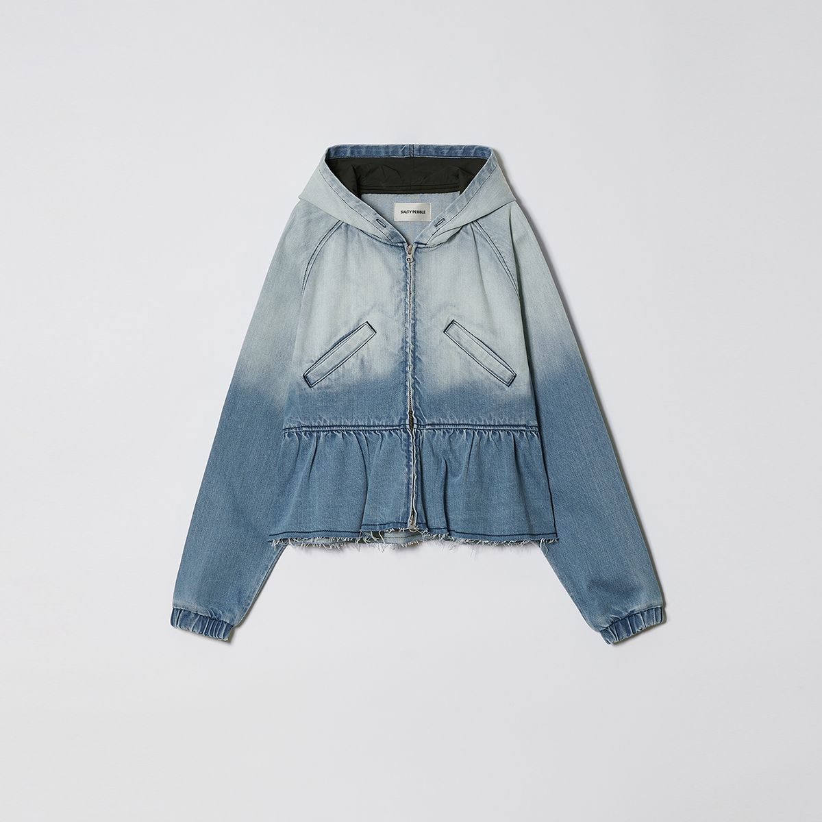 솔티페블(SALTY PEBBLE) GRADATION DENIM FLARED HOOD ZIP UP [BLUE]