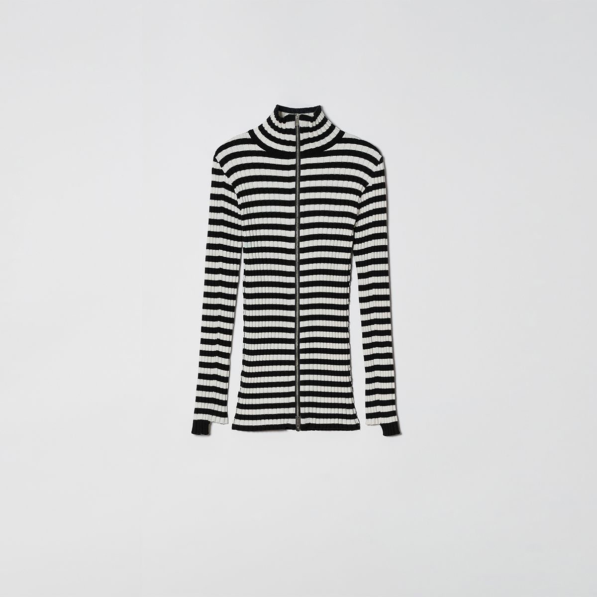 솔티페블(SALTY PEBBLE) HIGH NECK KNIT ZIP UP [STRIPE]