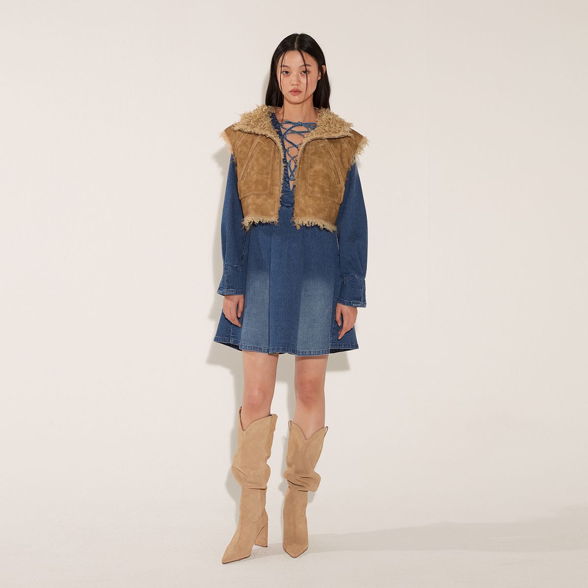 솔티페블(SALTY PEBBLE) MUSTANG HOODIE VEST [BEIGE]
