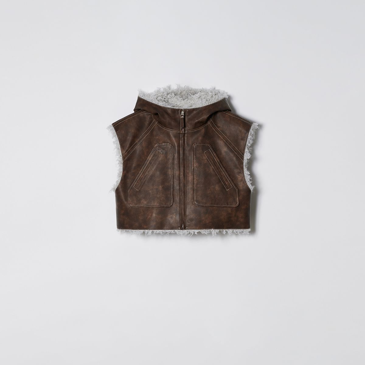 솔티페블(SALTY PEBBLE) MUSTANG HOODIE VEST [BROWN]