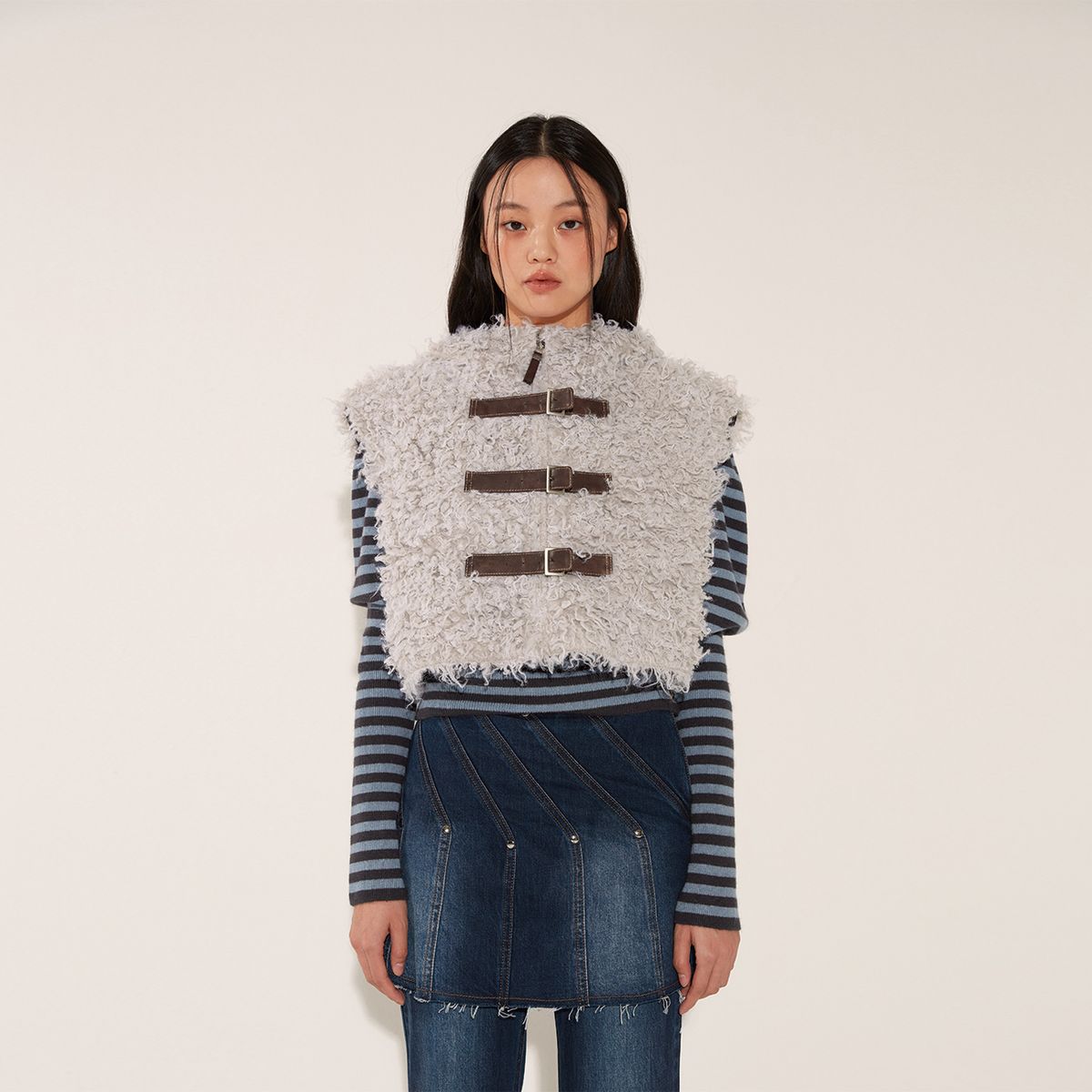 솔티페블(SALTY PEBBLE) MUSTANG HOODIE VEST [BROWN]