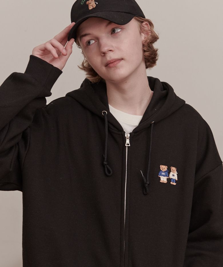 MUSINSA | AMBLER Twinlook bear overfit fleece zip-up hooded