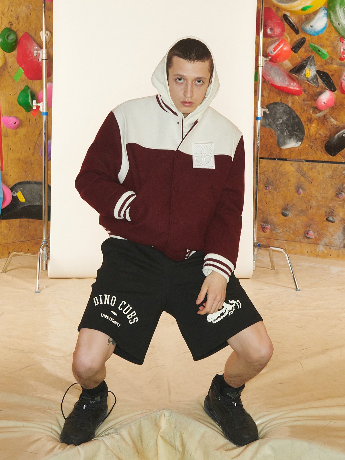 기준(KIJUN) Logo Patch Stadium Jacket Burgundy