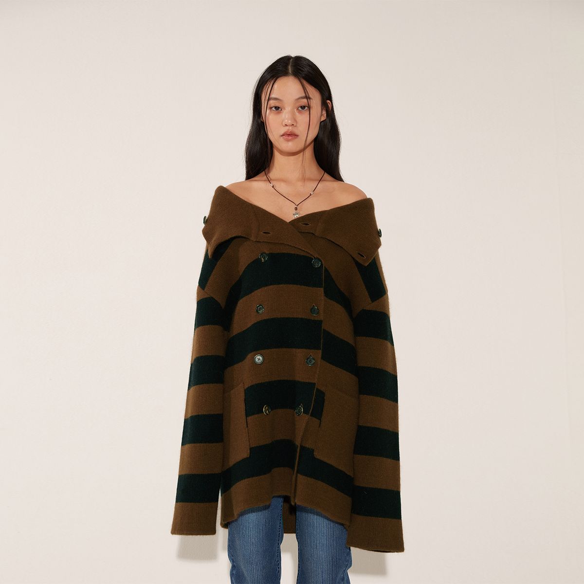 솔티페블(SALTY PEBBLE) REVERSIBLE STRIPE COAT [BROWN]