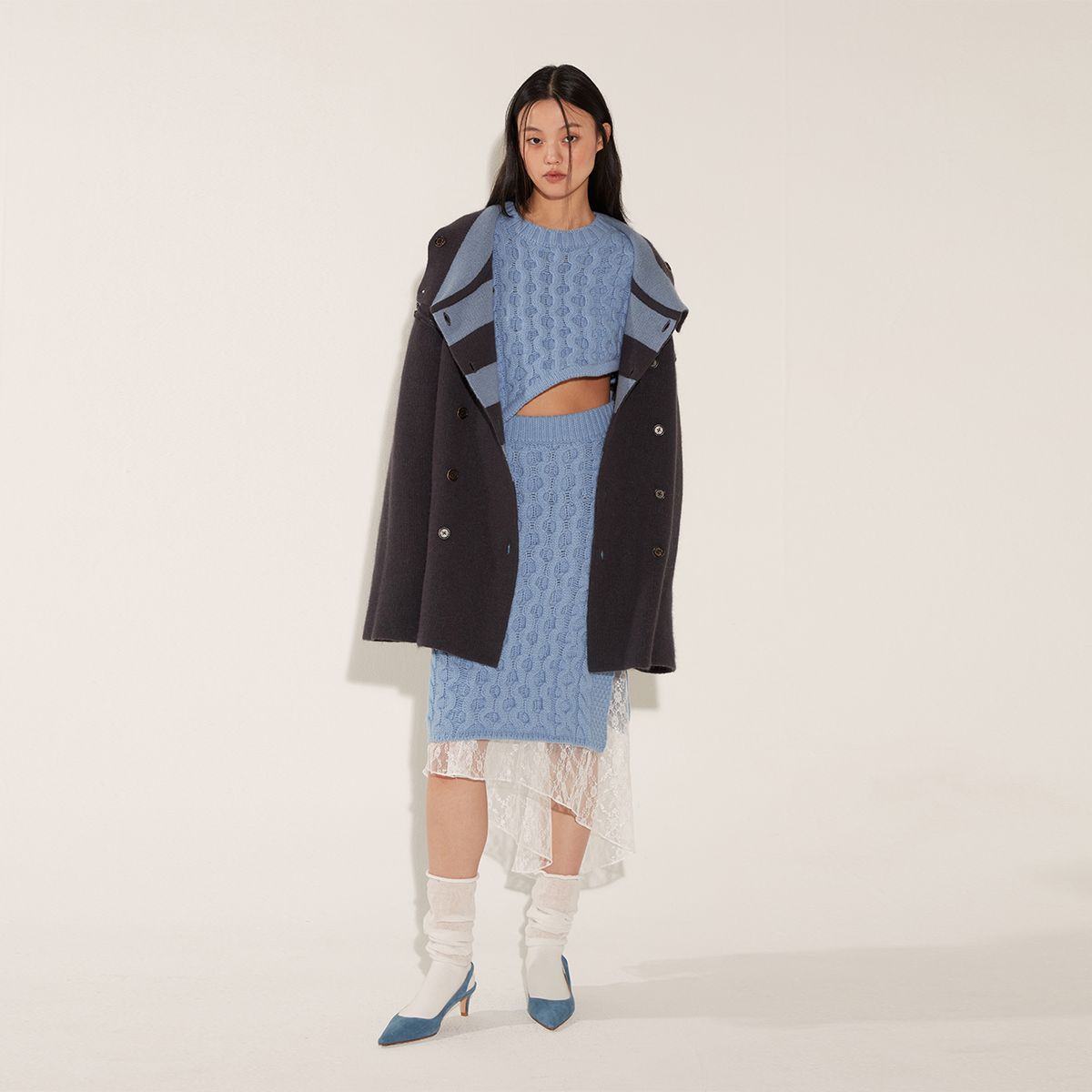 솔티페블(SALTY PEBBLE) REVERSIBLE STRIPE COAT [ASH BLUE]