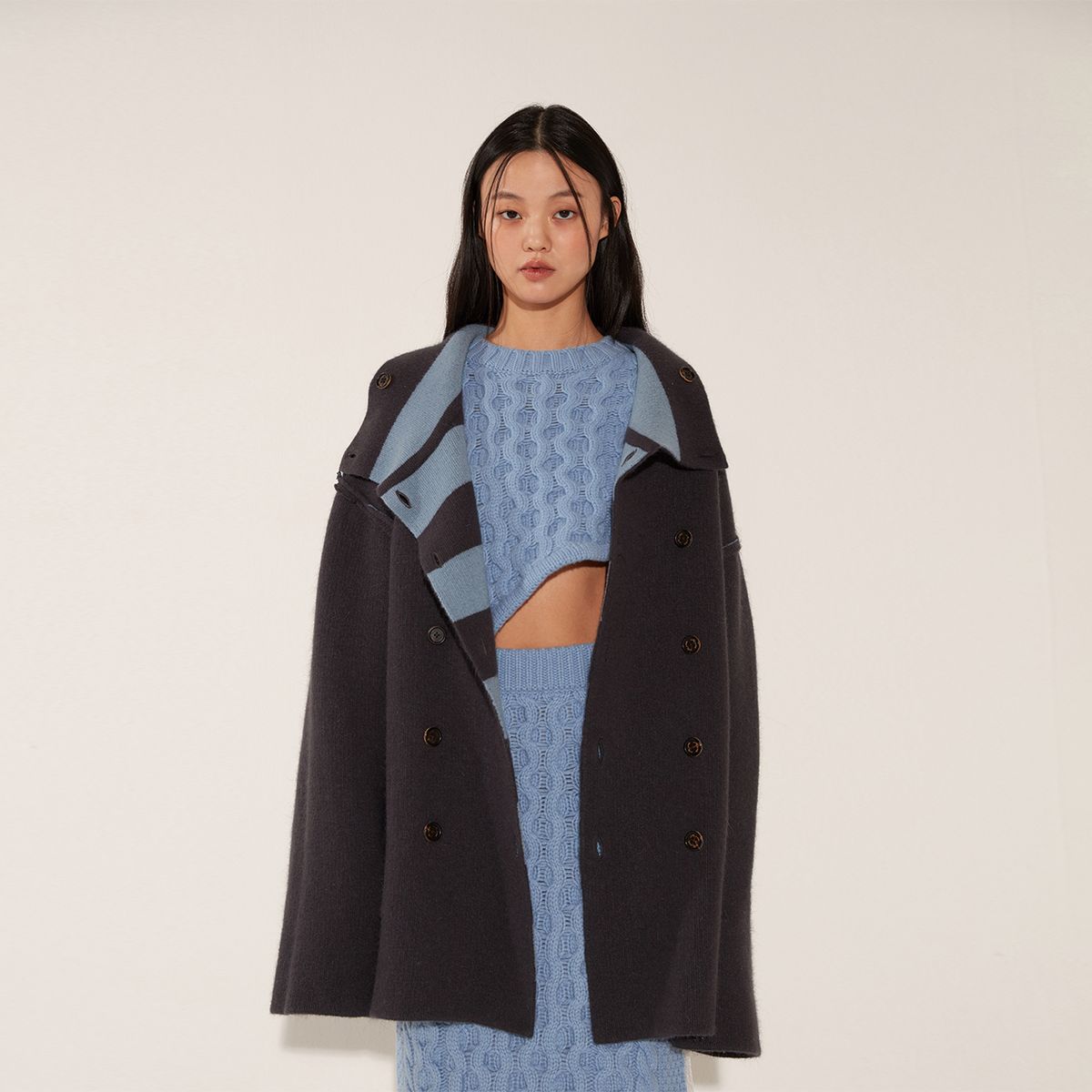 솔티페블(SALTY PEBBLE) REVERSIBLE STRIPE COAT [ASH BLUE]