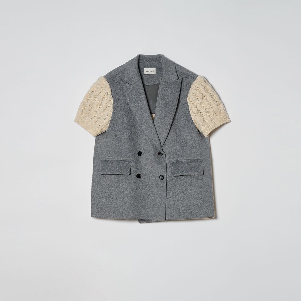 솔티페블(SALTY PEBBLE) FISHER COMBI SHORT SLEEVED JACKET [MELANGE GREY]