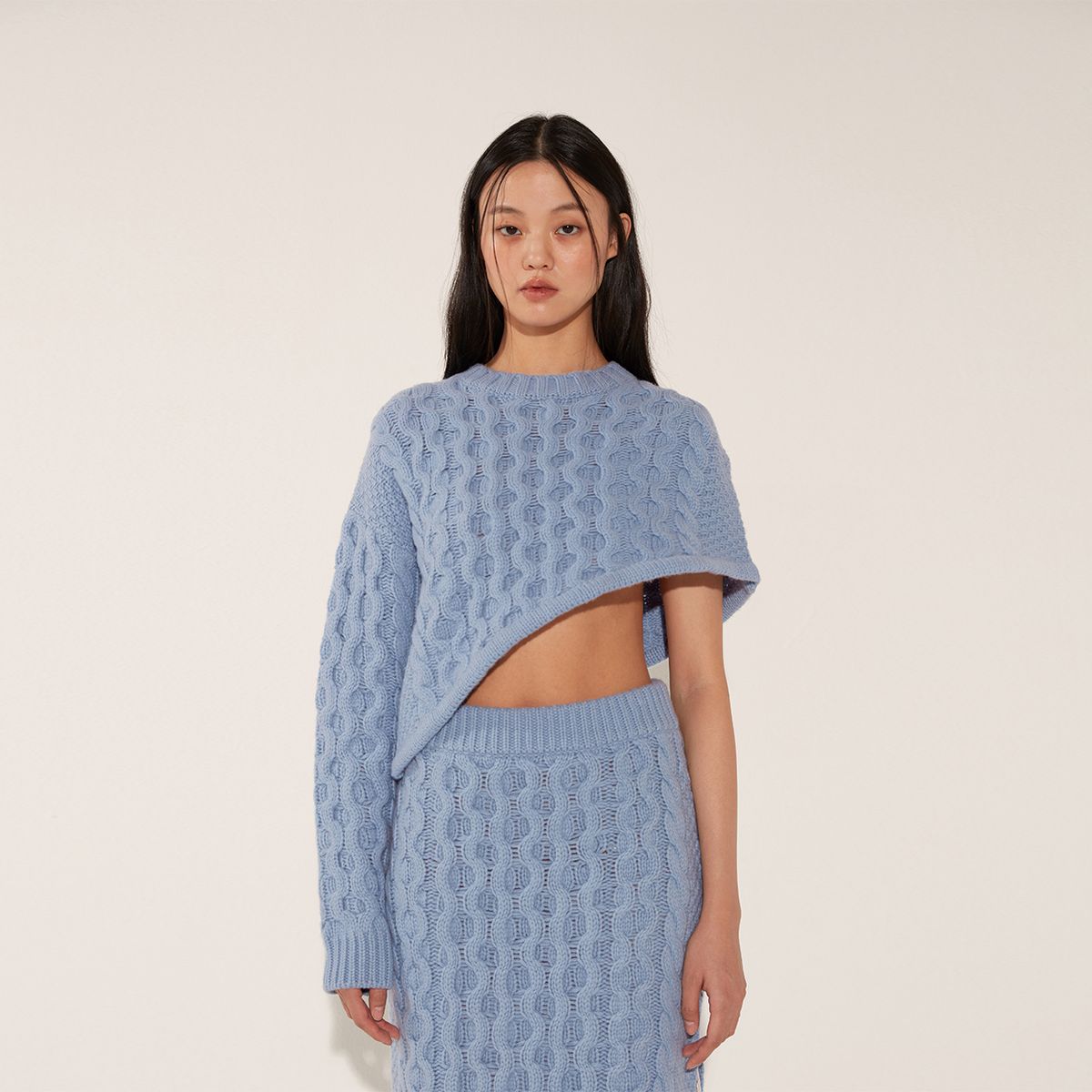 솔티페블(SALTY PEBBLE) OBLIQUE FISHER KNIT TOP [BLUE]