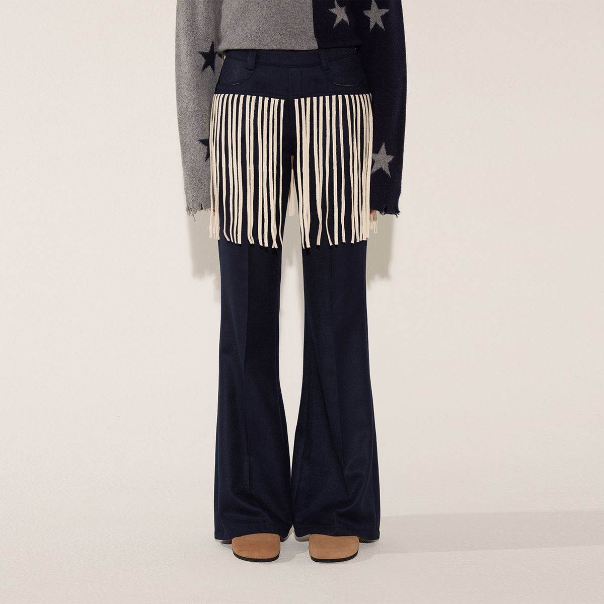 솔티페블(SALTY PEBBLE) NET FRINGE SLACKS [NAVY]