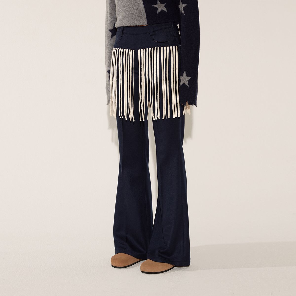 솔티페블(SALTY PEBBLE) NET FRINGE SLACKS [NAVY]
