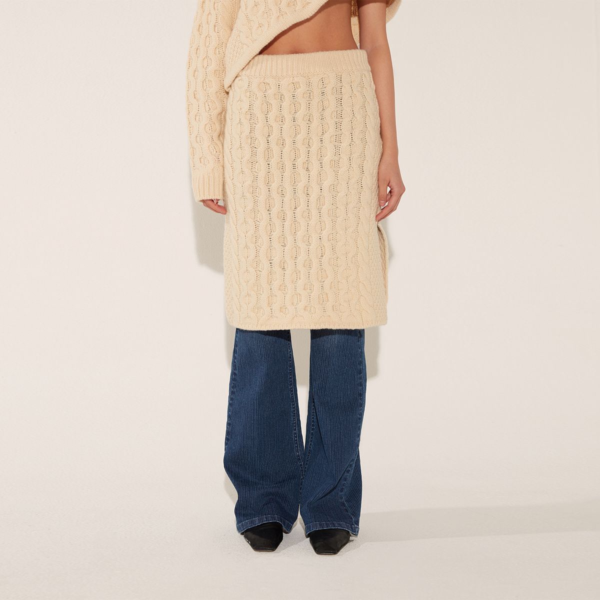 솔티페블(SALTY PEBBLE) FISHER SLIT SKIRT [CREAM]