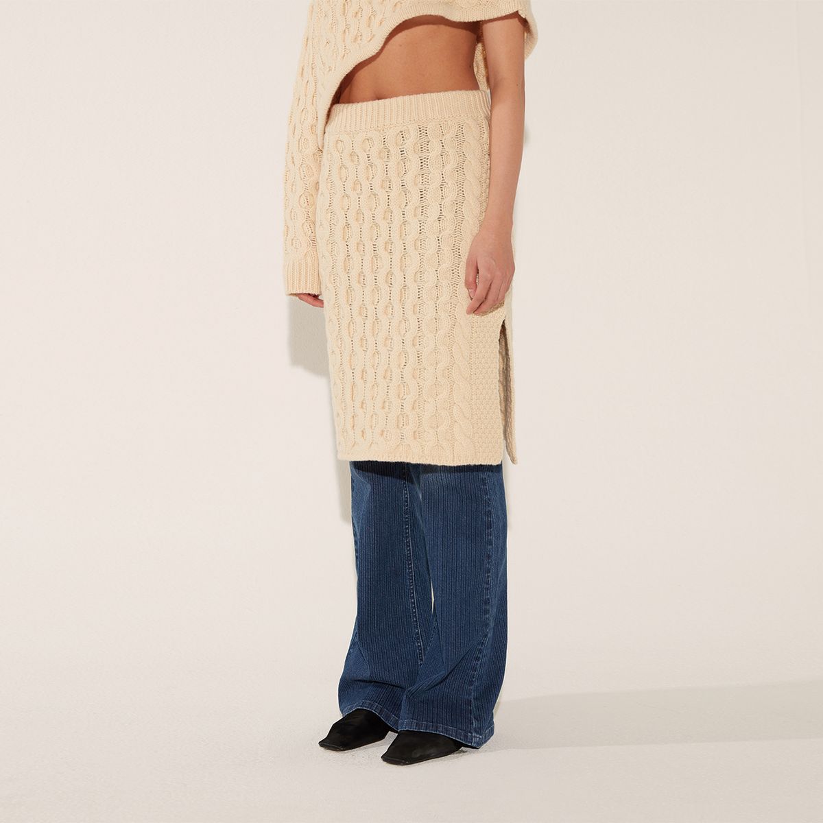 솔티페블(SALTY PEBBLE) FISHER SLIT SKIRT [CREAM]