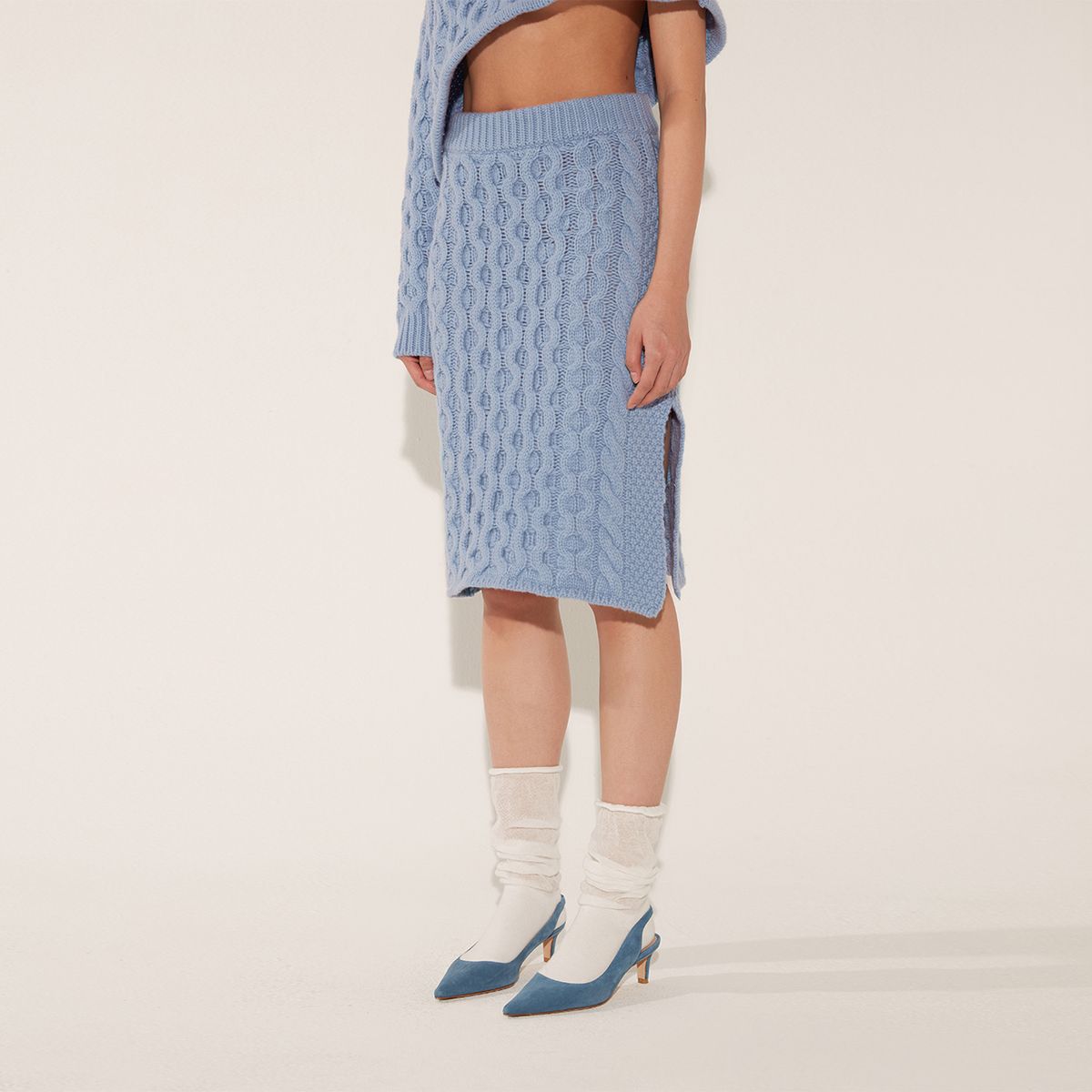 솔티페블(SALTY PEBBLE) FISHER SLIT SKIRT [BLUE]