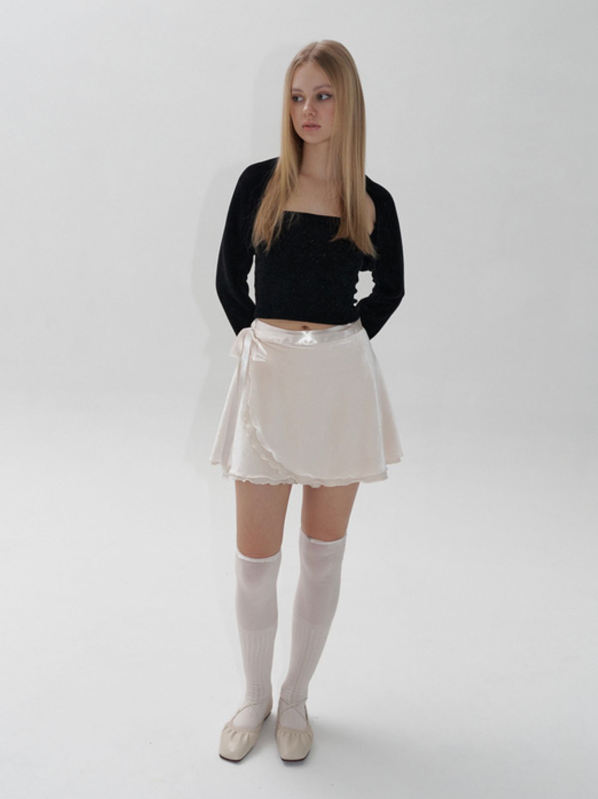 카인더베이비(KINDABABY) velvet rap skirt - cream