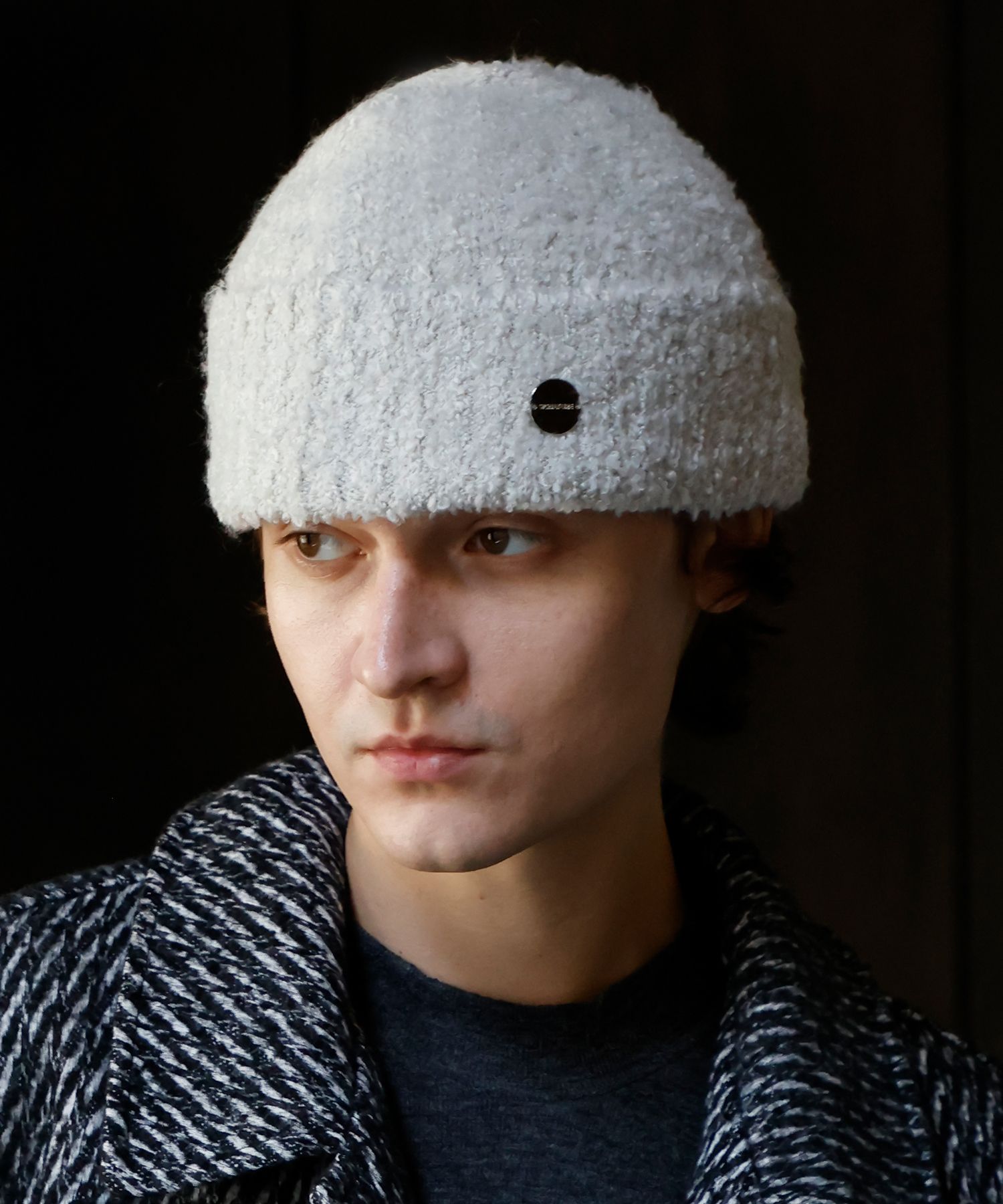 MUSINSA公式 | SIGNATURE Boucle short knit beanie [light gray]