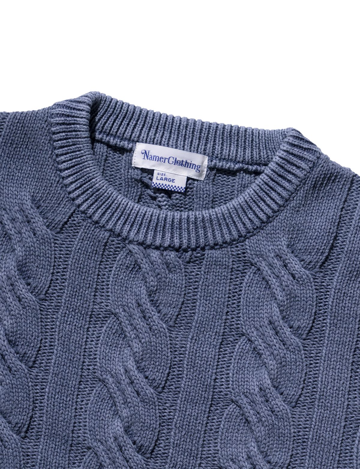 네이머클로딩(NAMERCLOTHING) PIGMENT ARAN CABLE SWEATER DUSTY BLUE