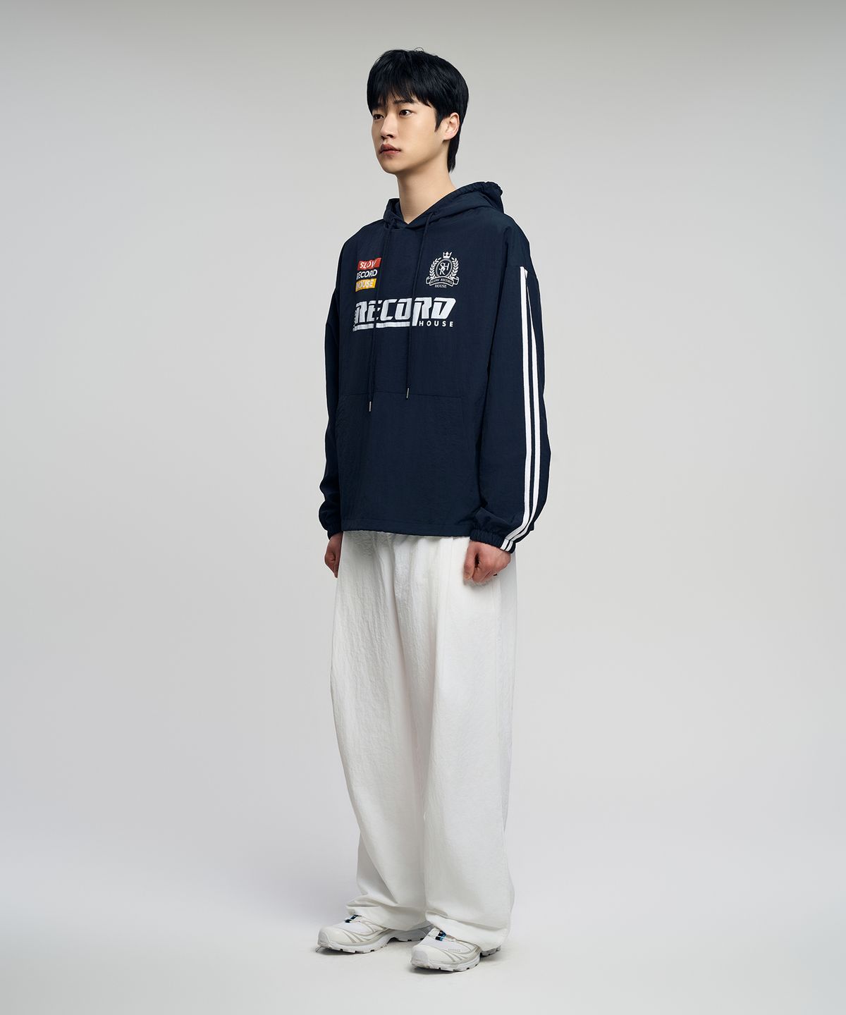 슬로우 레코드 하우스(SLOW RECORD HOUSE) 슬로우 스포티 나일론 후드티_네이비