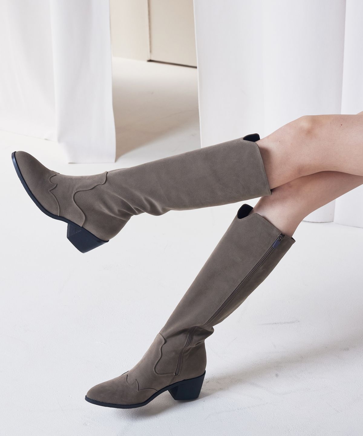 세스띠(CESTI) 스웨이드 웨스턴 롱부츠 (KHAKI)
