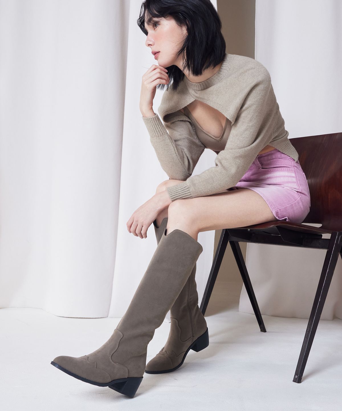 세스띠(CESTI) 스웨이드 웨스턴 롱부츠 (KHAKI)