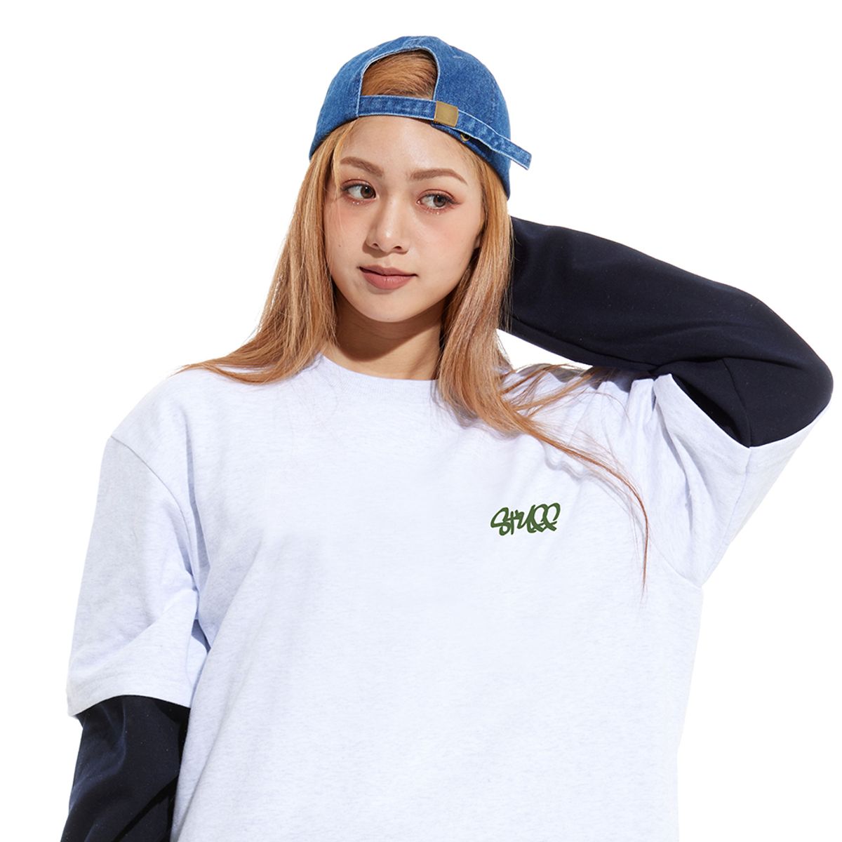 스터프(STUFF) 뉴트로 로고 레이어드 롱슬리브 티셔츠