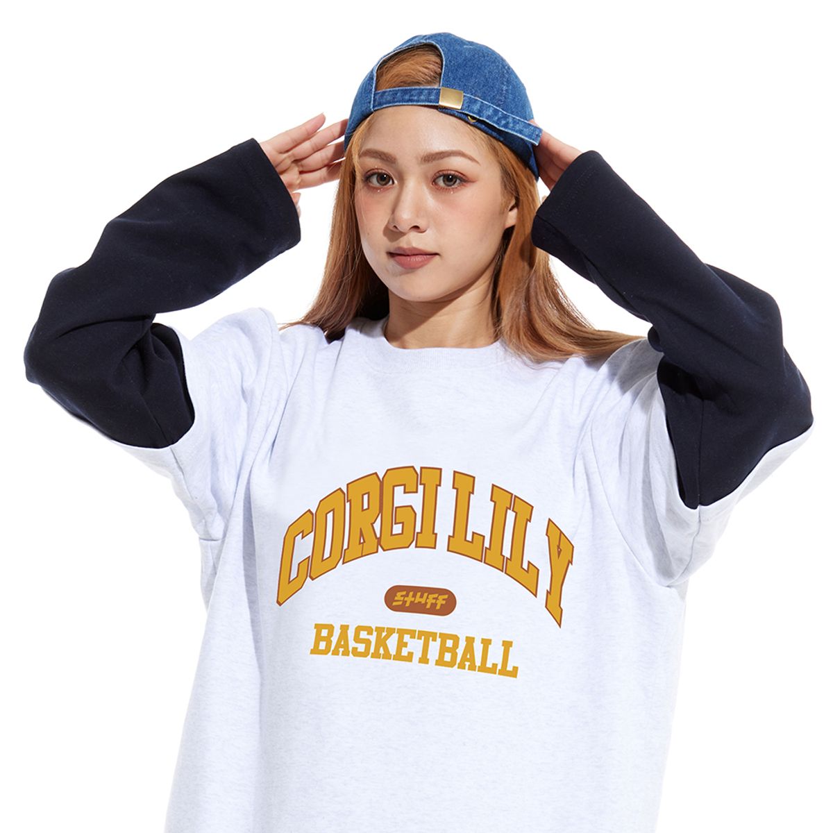 스터프(STUFF) 코기 릴리 빅 로고 레이어드 롱슬리브 티셔츠