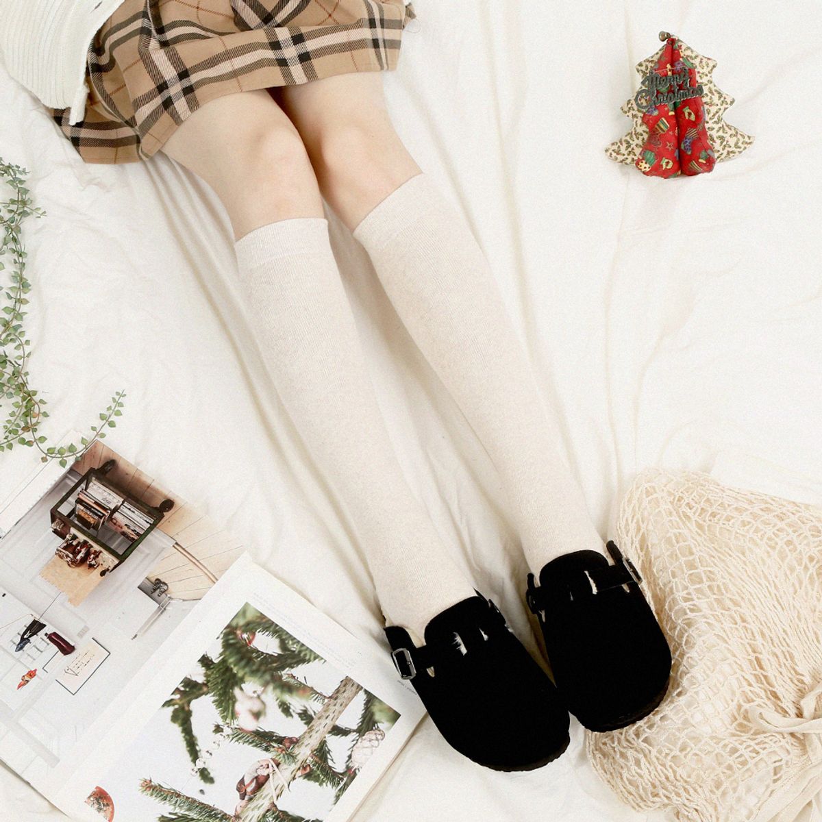 삭스에이(SOCKSA) [2켤레]두꺼운 순면 통파일 무지 156N 니삭스 스타킹 7색상