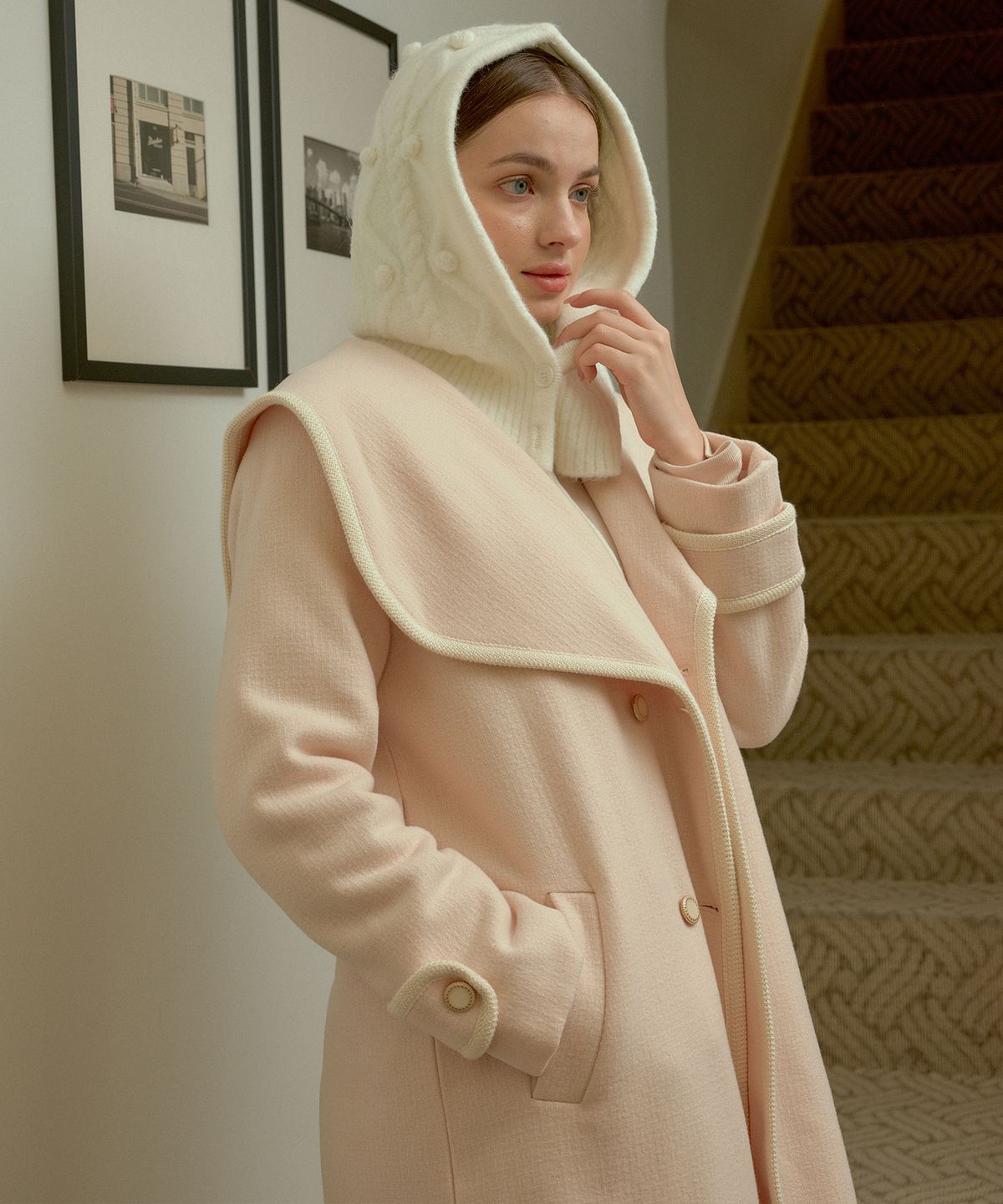 바이바이섭(BIBYSEOB) 울 세일러 롱 코트 아이보리 [T34]