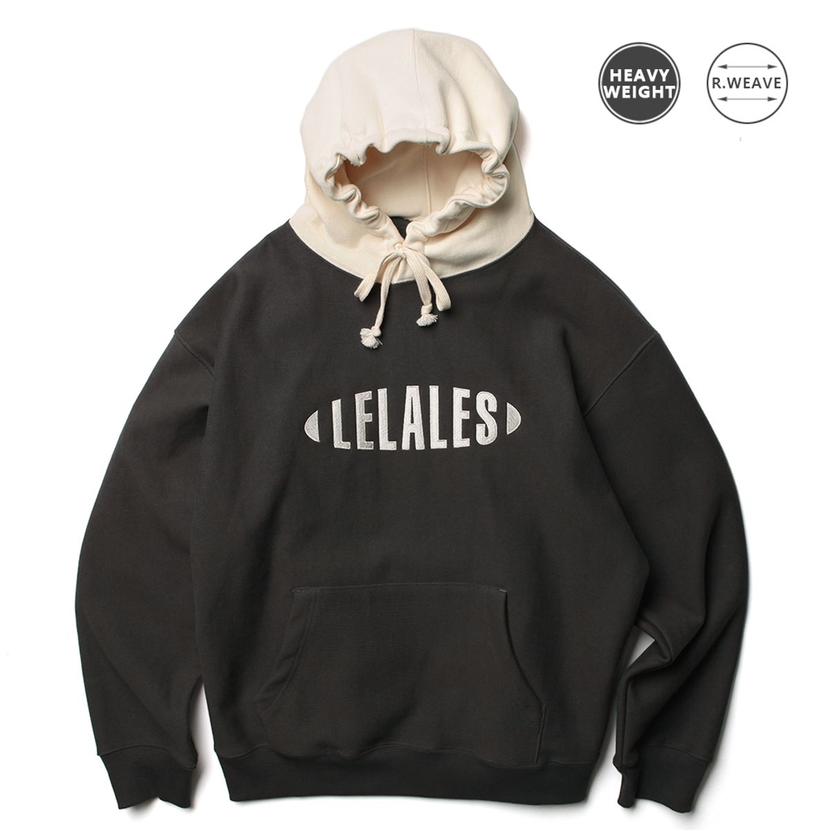 르라레(LELALES) OVAL 자수 헤비웨이트 배색 후드 티