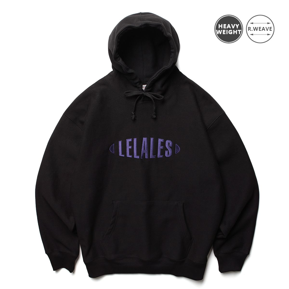 르라레(LELALES) OVAL 자수 헤비웨이트 후드 티 -블랙
