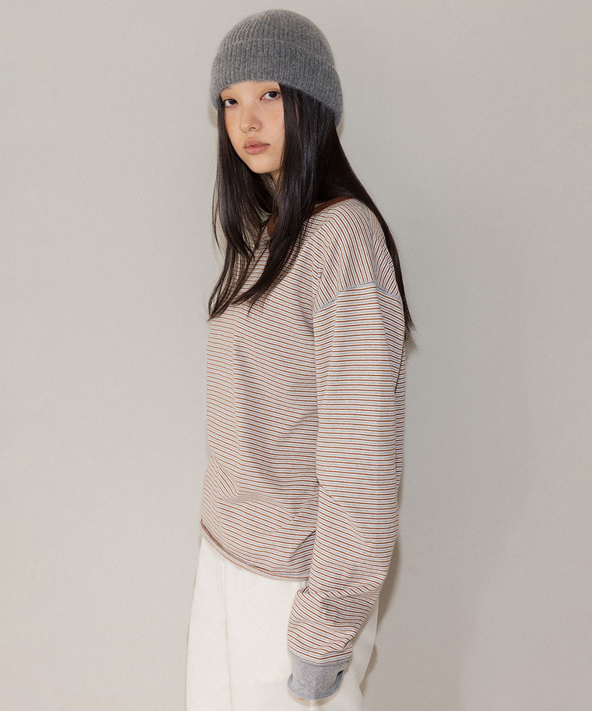 앤니즈(ANDNEEDS) Stripe loose long sleeve (brown)