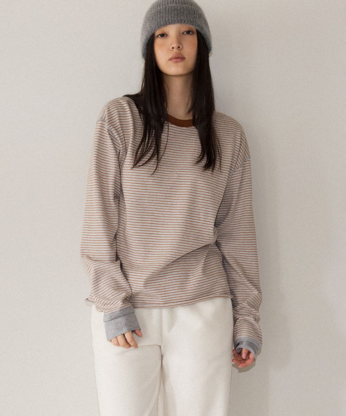 앤니즈(ANDNEEDS) Stripe loose long sleeve (brown)