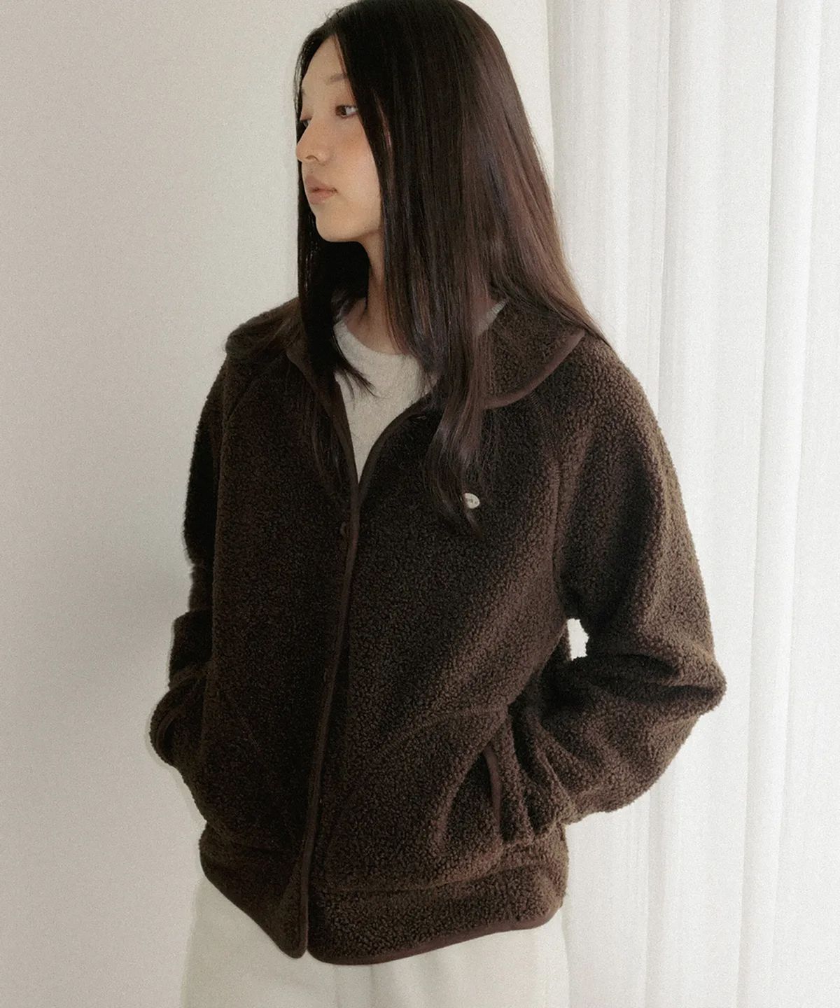앤니즈(ANDNEEDS) Button fleece jacket (brown)