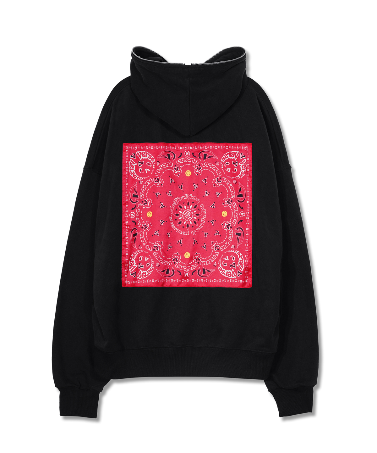 벌스원(VERSE ONE) PAISLEY LOGO BANDANA FULL ZIP HOODIE BLACK/RED