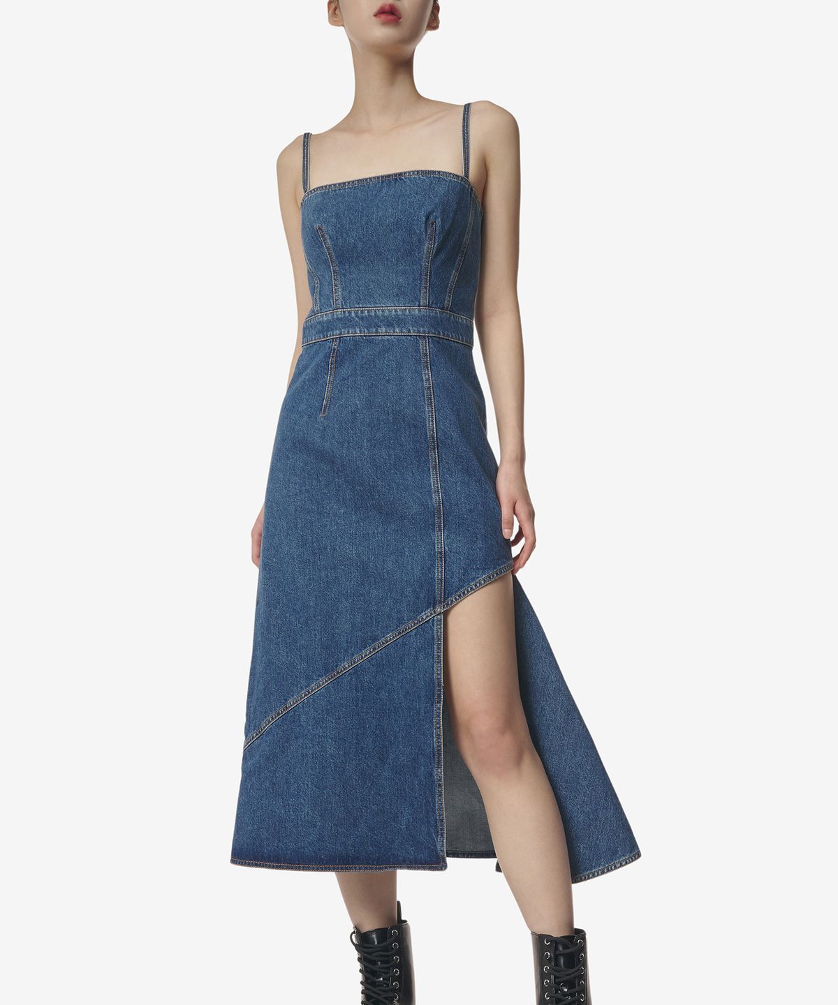 알렉산더 맥퀸(ALEXANDER McQUEEN) 슬릿 디테일 데님 원피스 - 블루 / 754754QMACG4164