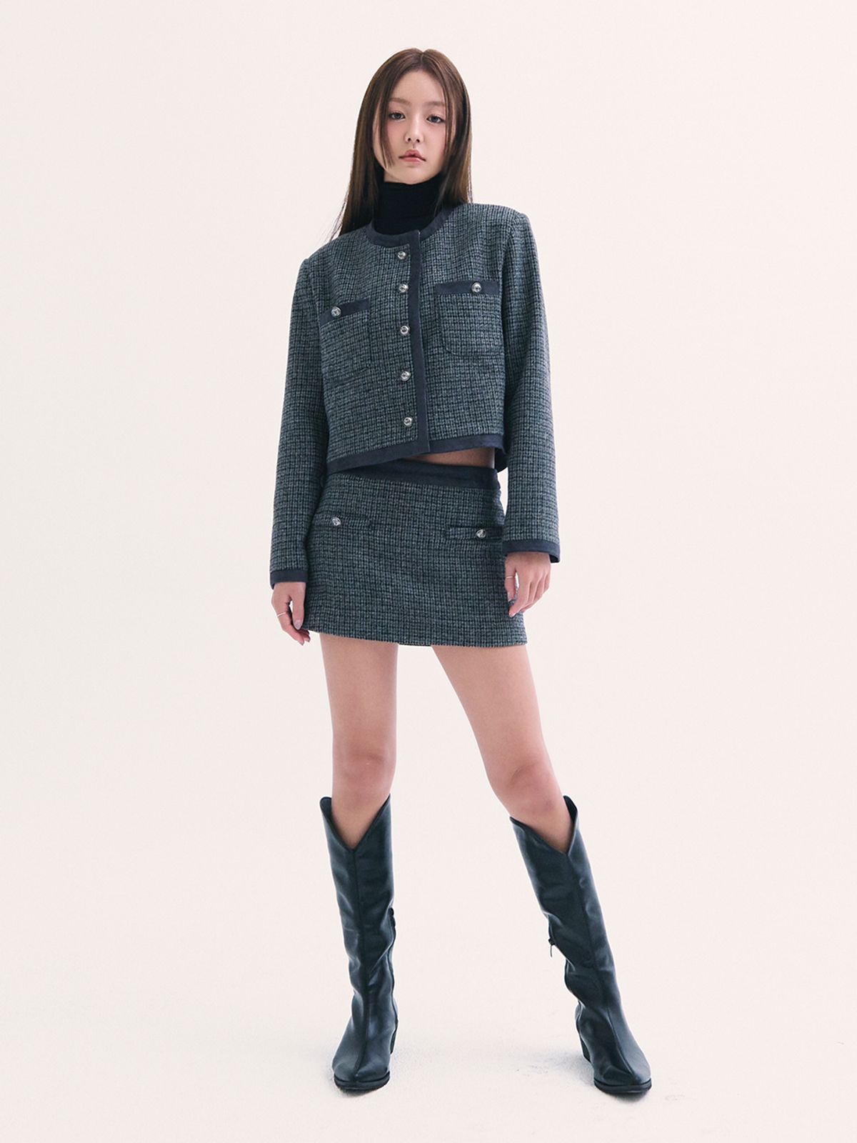 비에이블투(B ABLE TWO) Leona tweed skirt CHARCOLE