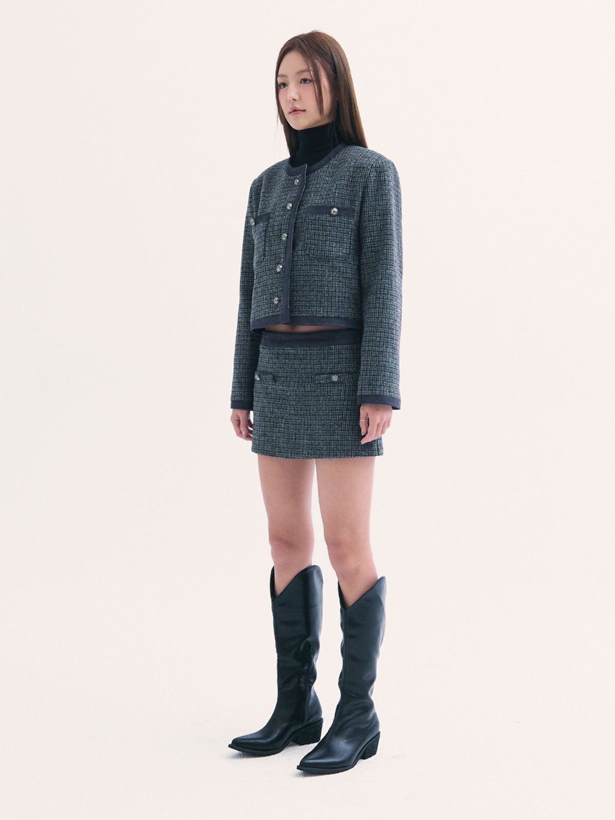비에이블투(B ABLE TWO) Leona tweed skirt CHARCOLE