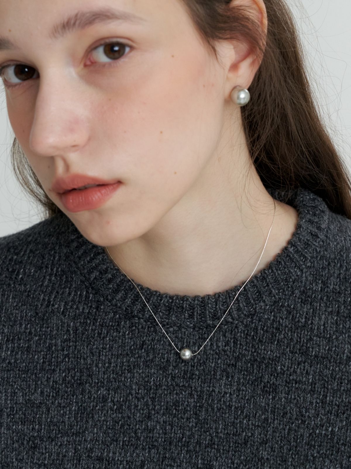 러브미몬스터(LOVE ME MONSTER) [Silver] Essential Pearl / Chain Necklace 8mm (L233MNK050)