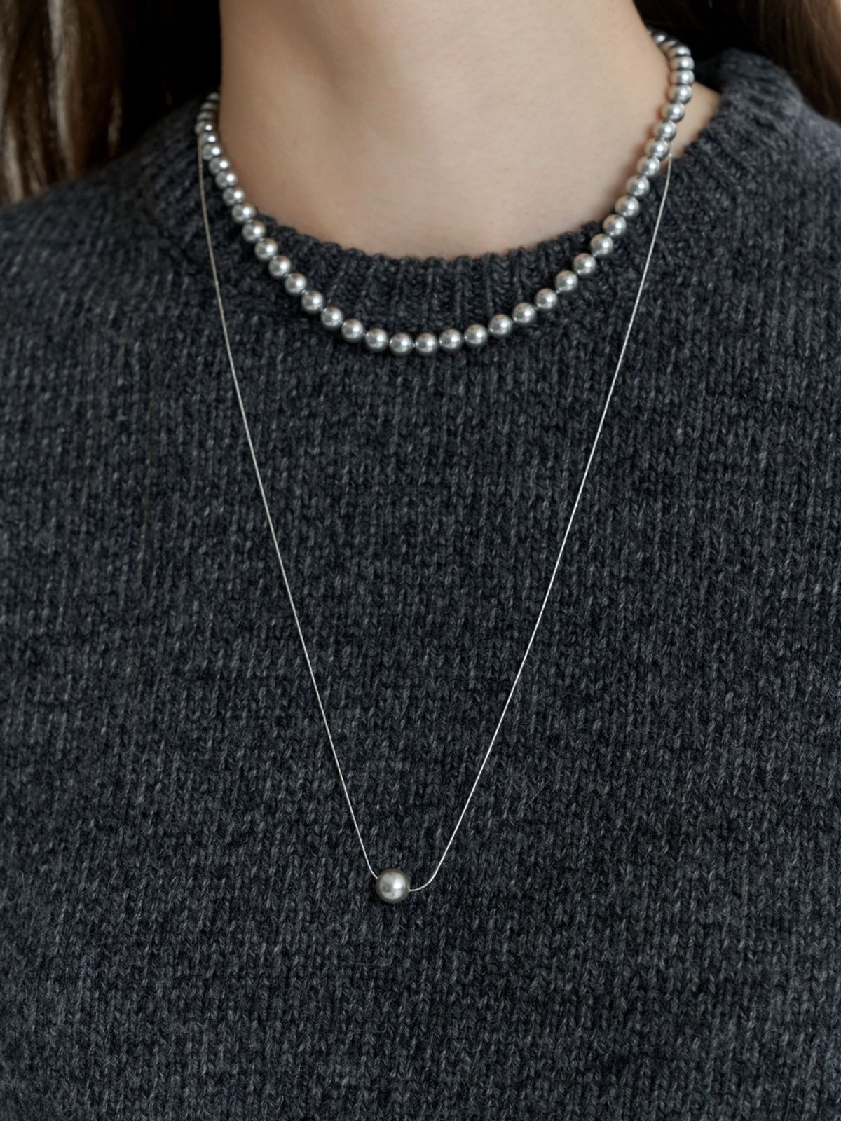 러브미몬스터(LOVE ME MONSTER) [Silver] Essential Pearl / Chain Long Necklace 8mm (L233MNK060)