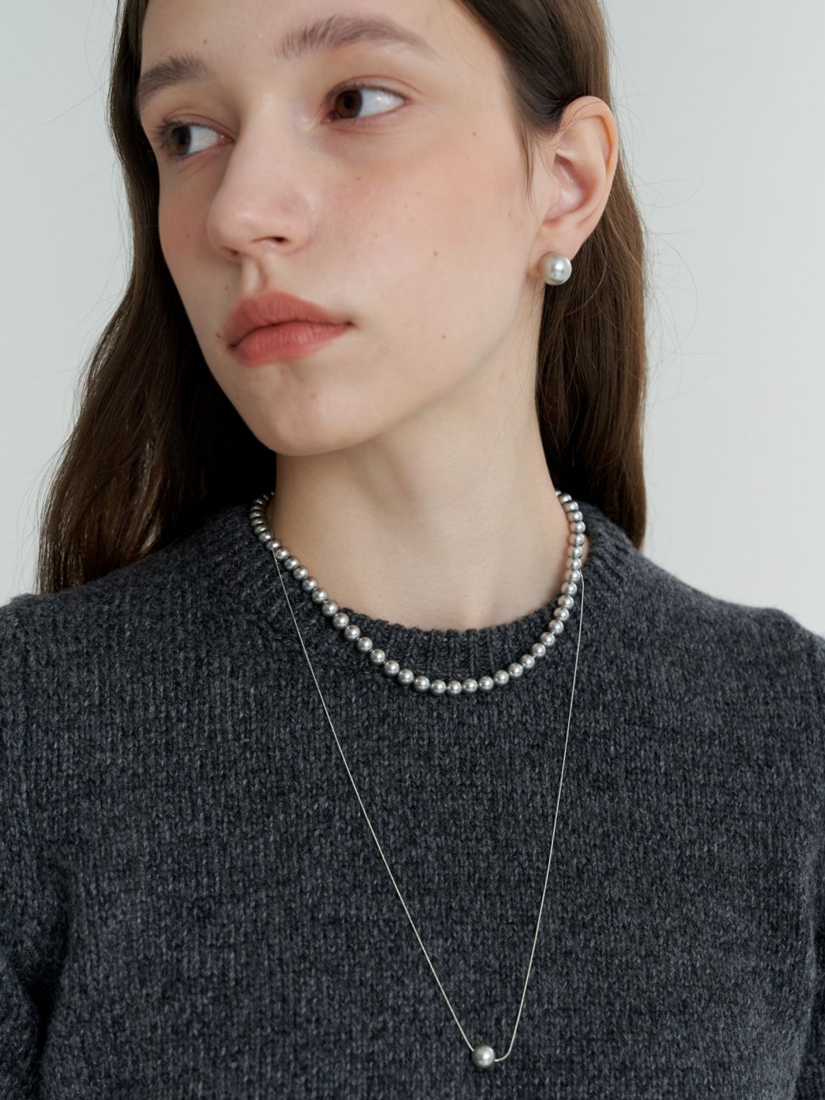 러브미몬스터(LOVE ME MONSTER) [Silver] Essential Pearl / Chain Long Necklace 8mm (L233MNK060)
