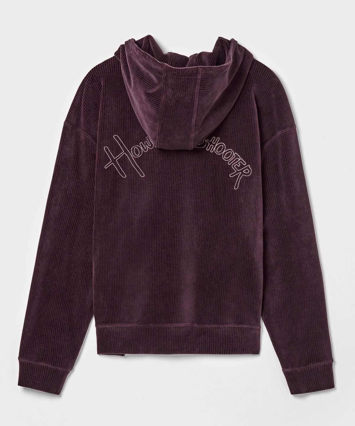 하워드슈터(HOWARDSHOOTER) 남여공용 코듀로이 세미오버핏 스판 후드 티셔츠 브라운(CORDUROY ARCH LOGO HOODIE BROWN)