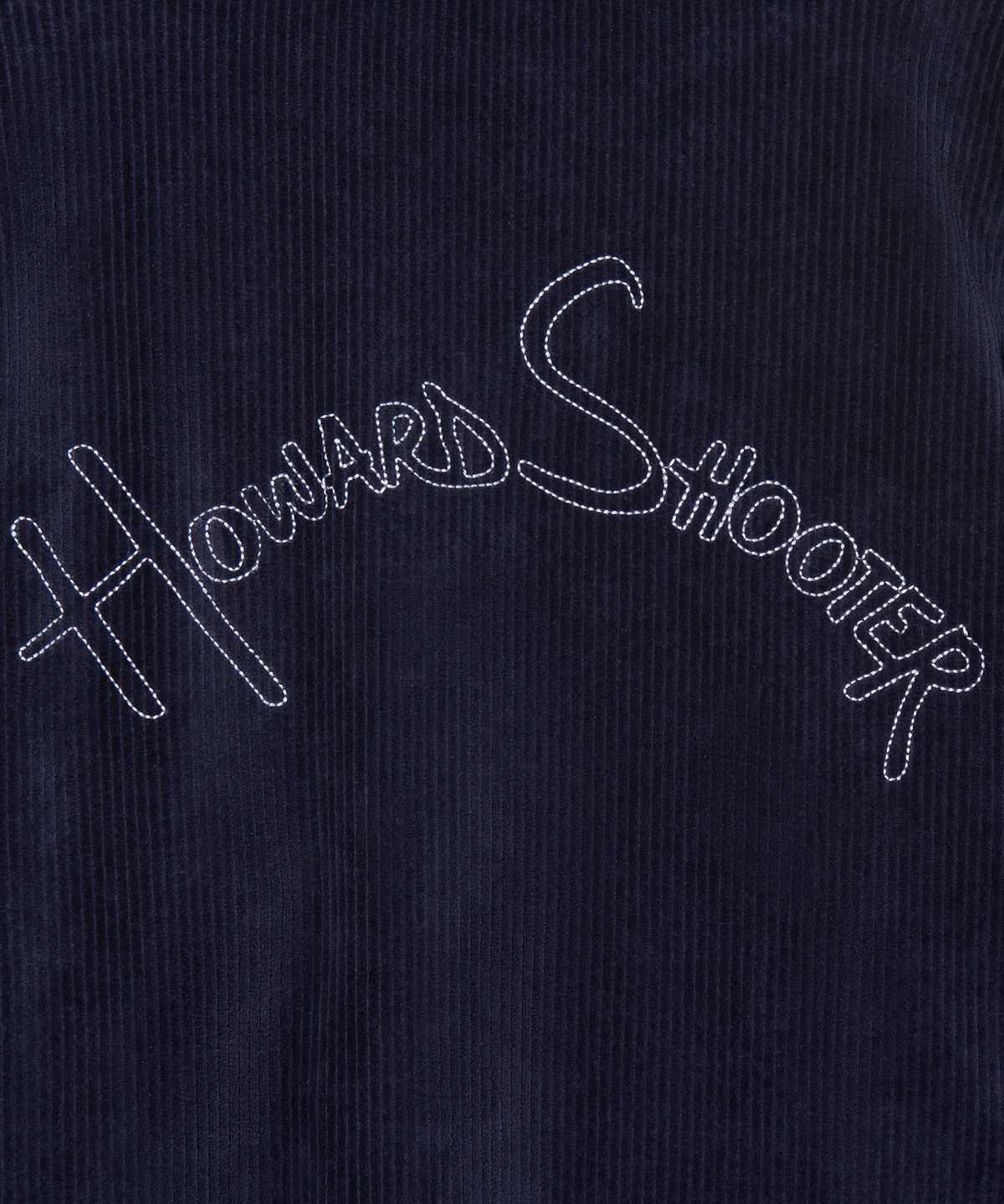 하워드슈터(HOWARDSHOOTER) 남여공용 코듀로이 스판 후드 티셔츠 세미오버핏 네이비(CORDUROY ARCH LOGO HOODIE NAVY)
