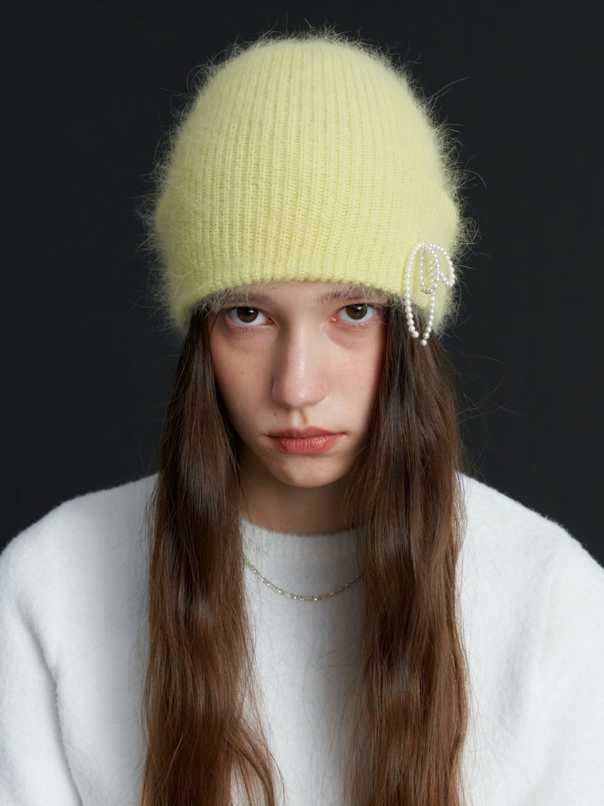 러브미몬스터(LOVE ME MONSTER) Pearl Ribbon Angora Beanie_5COL (L234MCP030)