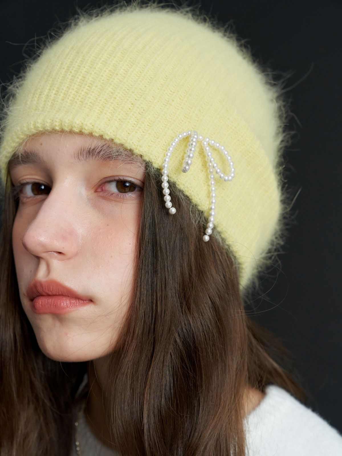 러브미몬스터(LOVE ME MONSTER) Pearl Ribbon Angora Beanie_5COL (L234MCP030)