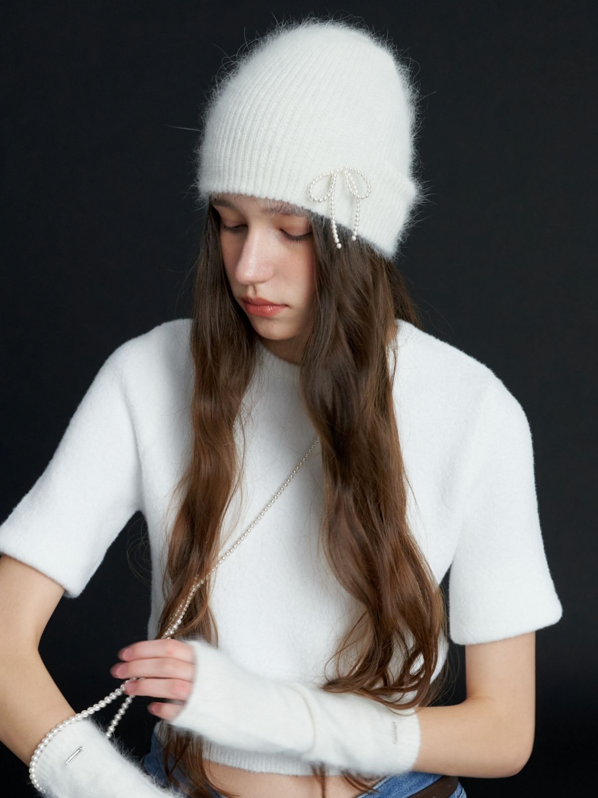 러브미몬스터(LOVE ME MONSTER) Pearl Ribbon Angora Beanie_5COL (L234MCP030)