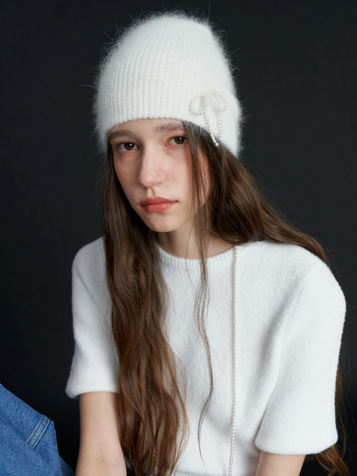 러브미몬스터(LOVE ME MONSTER) Pearl Ribbon Angora Beanie_5COL (L234MCP030)
